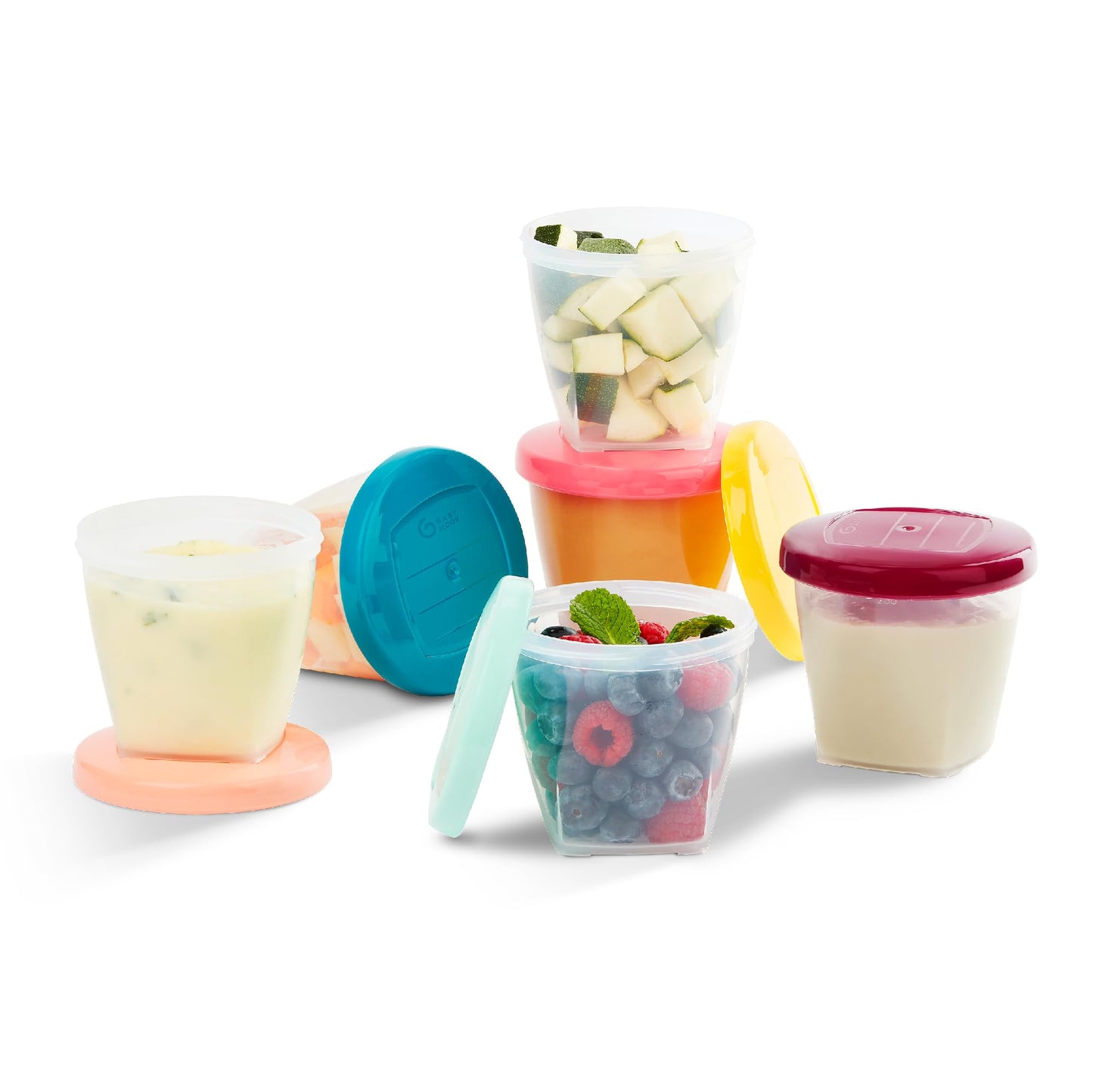 Babymoov beebitoidu säilitustopsid, 6 tk komplekt (240 ml), lekkekindlate silikoonkaantega