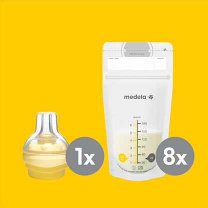 Medela Store & Feed komplekt – rinnapiima hoiustuspudelid, Calma lutiosa ja hoiukotid, BPA-vaba