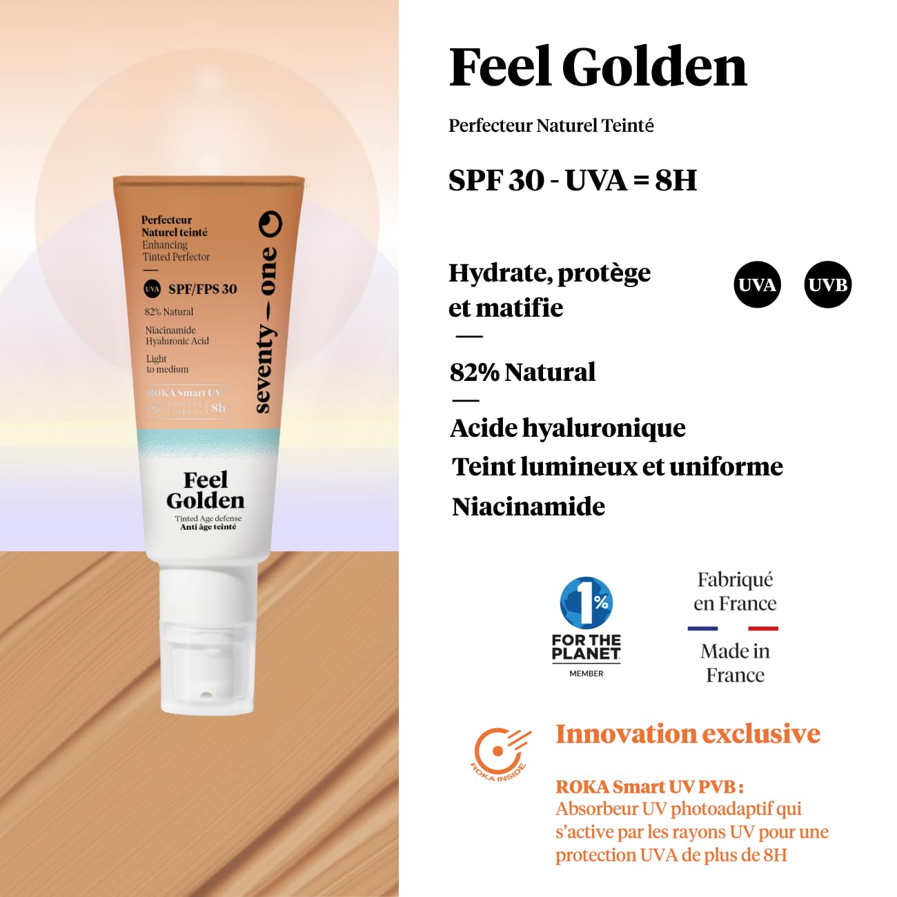 SeventyOne Percent Feel Golden SPF 30 toonitud näohoolduskreem