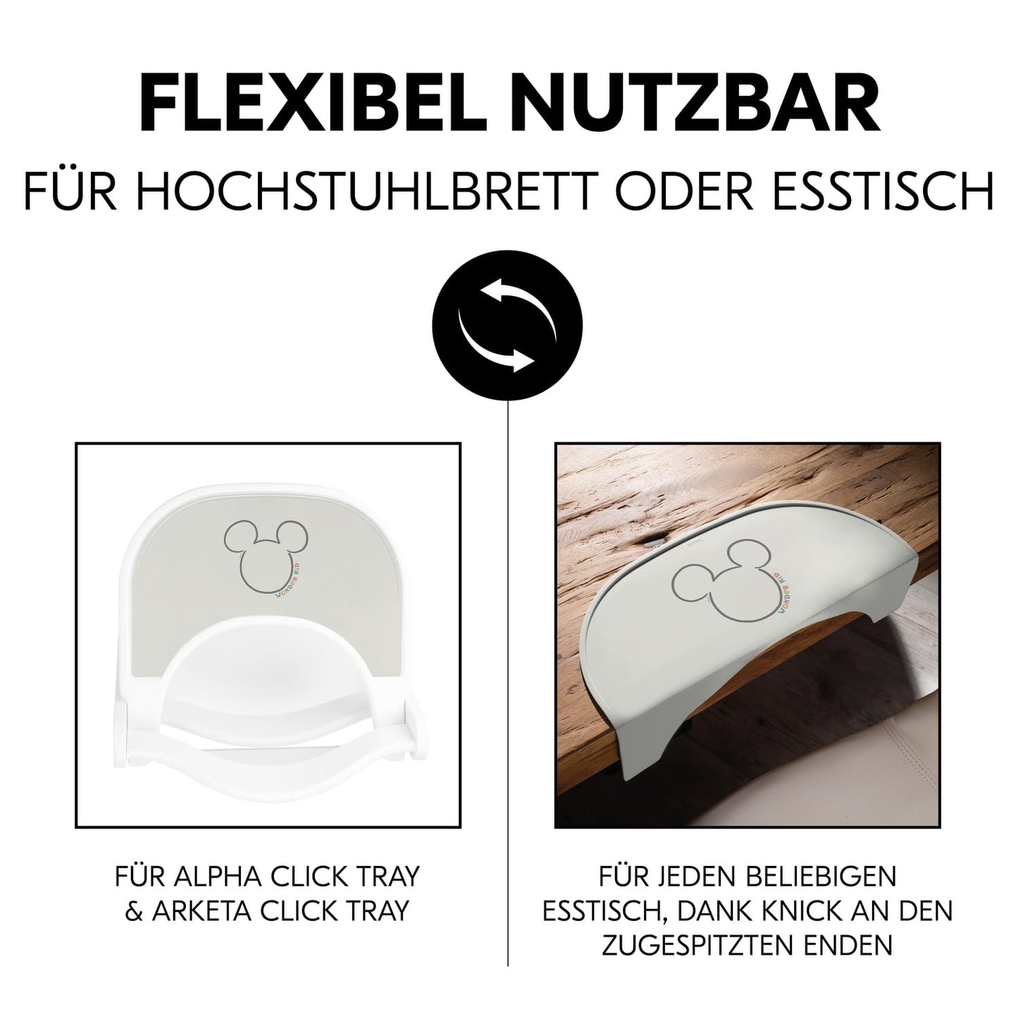 hauck silikoonmatt Mickey Light Beige Alpha Click Tray ja Arketa Click Tray jaoks