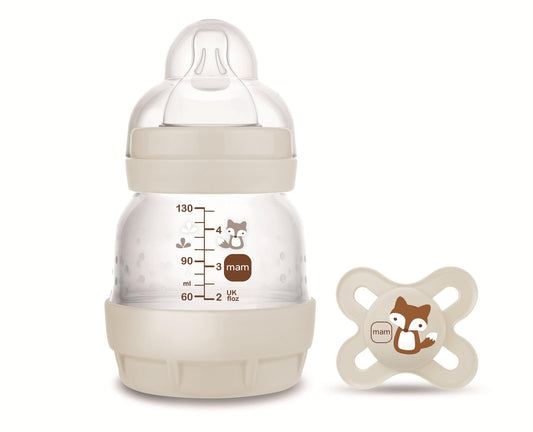 MAM antikoolik lutipudel ja luti komplekt, 130 ml, lutt 0, 0-2 kuud, beež