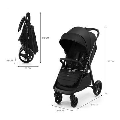 Kinderkraft RINE kerge jalutuskäru kuni 22 kg, ühe käega kokkupandav, UPF50+ varikatus, must