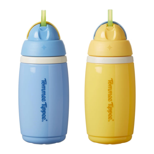 Tommee Tippee isoleeritud kõrrega joogipudel 266 ml, lekkekindel, 12+ kuud, sinine/kollane, 2-pakis