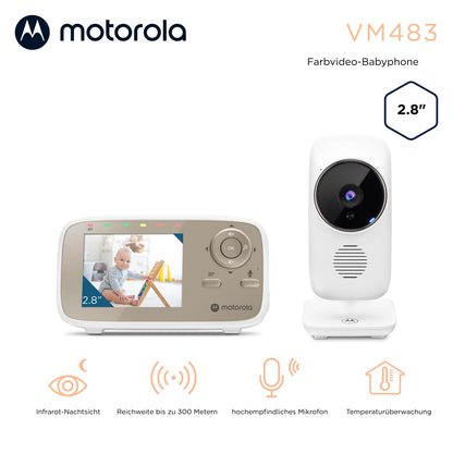 Motorola Nursery VM483 beebimonitor 2,8-tollise kaamera, öönägemise ja temperatuurinäiduga
