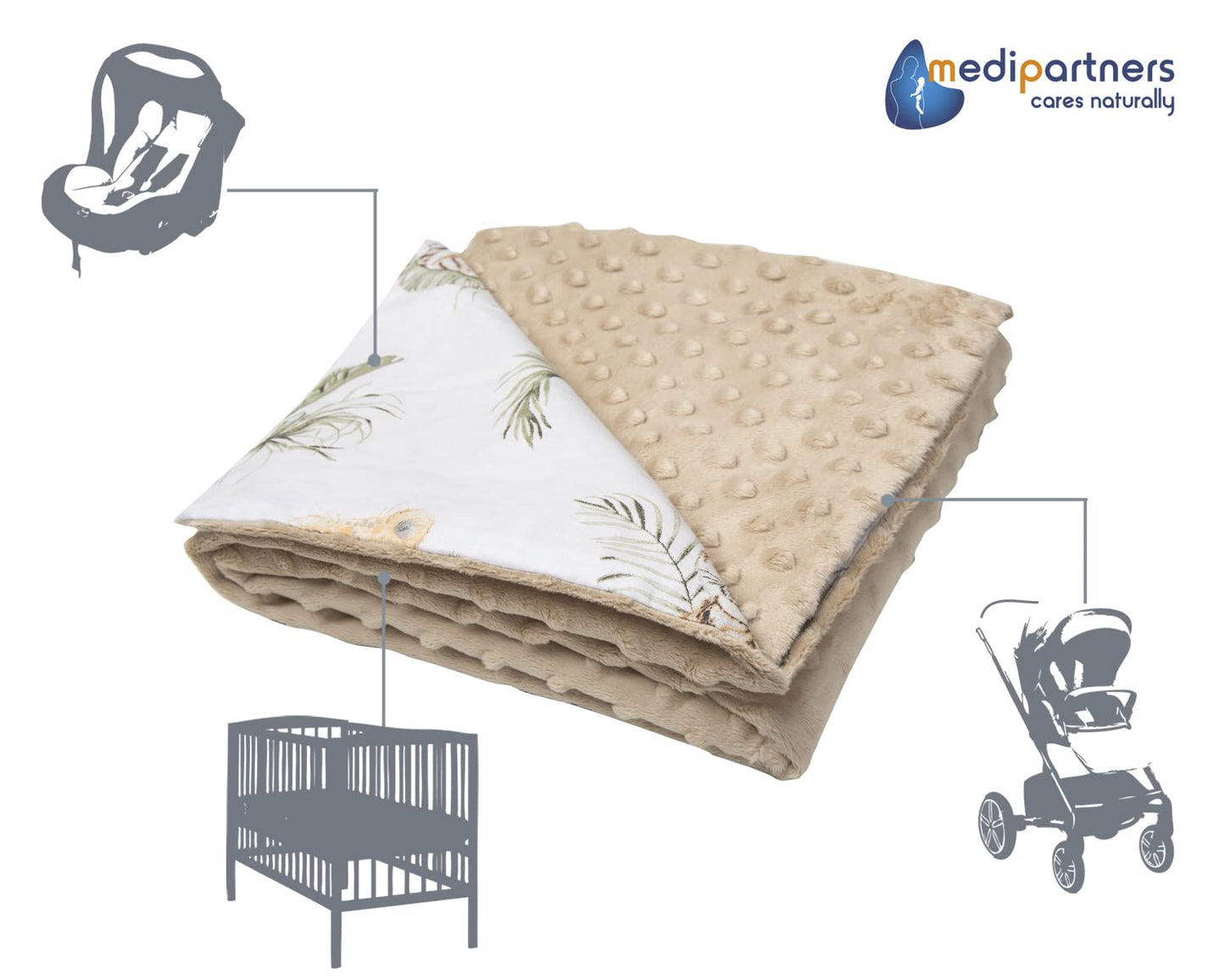 Medi Partners beebitekk 75 × 100 cm, puuvill ja pehme plüüs – Safari/beez