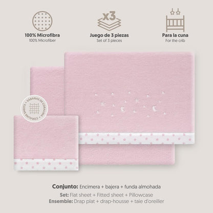 Interbaby soe korallist voodipesu komplekt beebivoodile 60 × 120 cm, Star Moon Pink