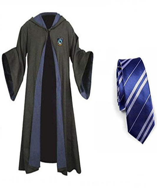 Ravenclaw võlurikleit L-suuruses, kapuutsi ja lipsuga kostüüm
