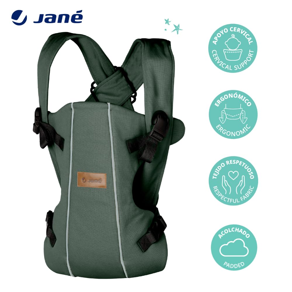Jané Dual ergonoomiline beebikandekott, sünnist kuni 15 kg, 3 kandesuunda, hingav ja polsterdatud, roheline