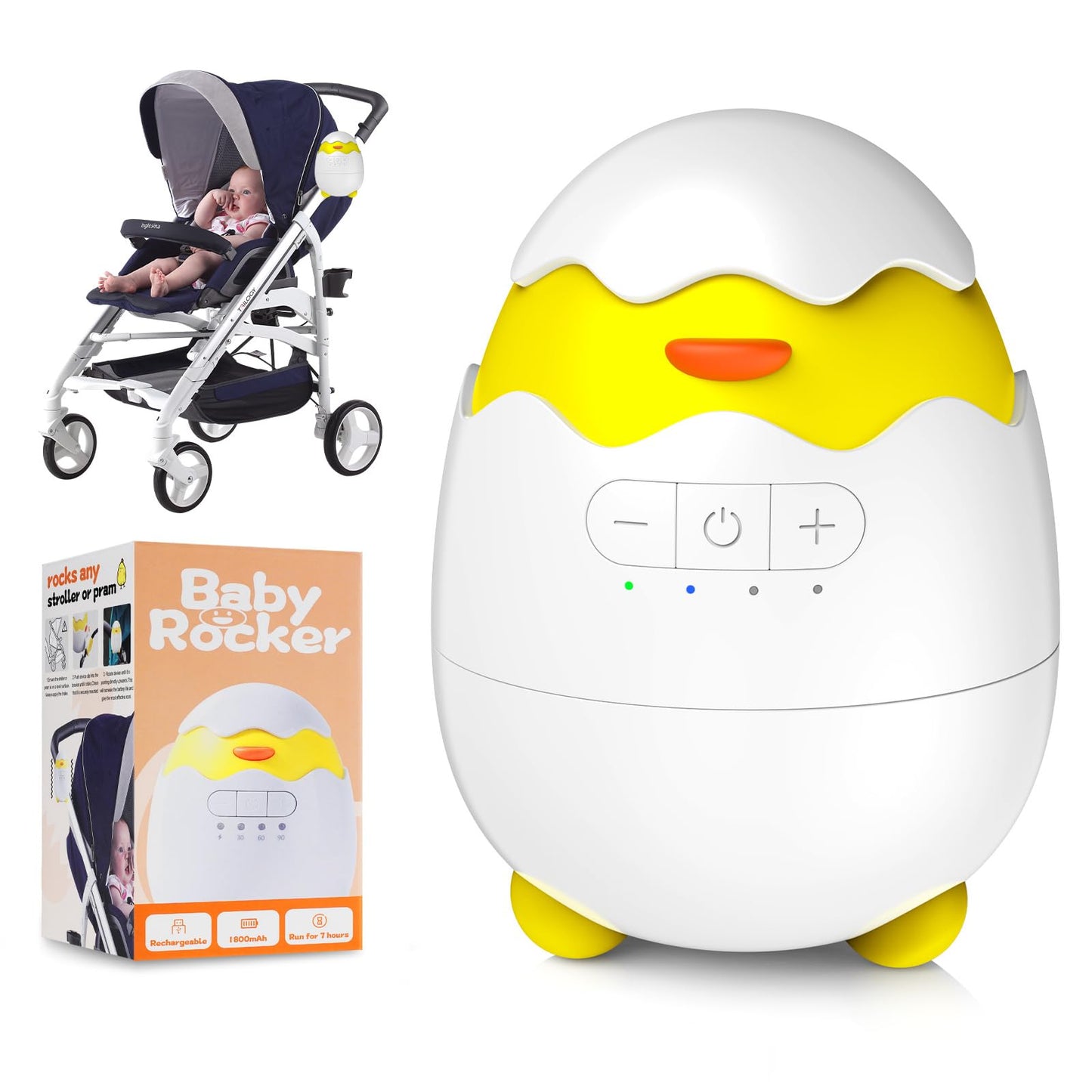 Robofun vankrikiigutaja beebile, 5 kiirust, USB-C laetav, kollane
