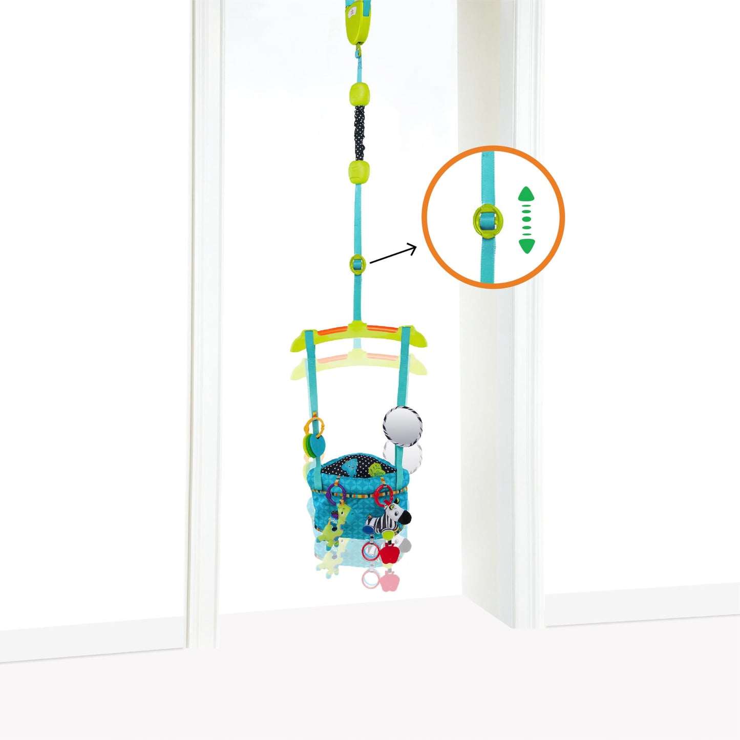 Bright Starts Bounce 'n Spring Deluxe hüppekiik uksele, mänguasjadega