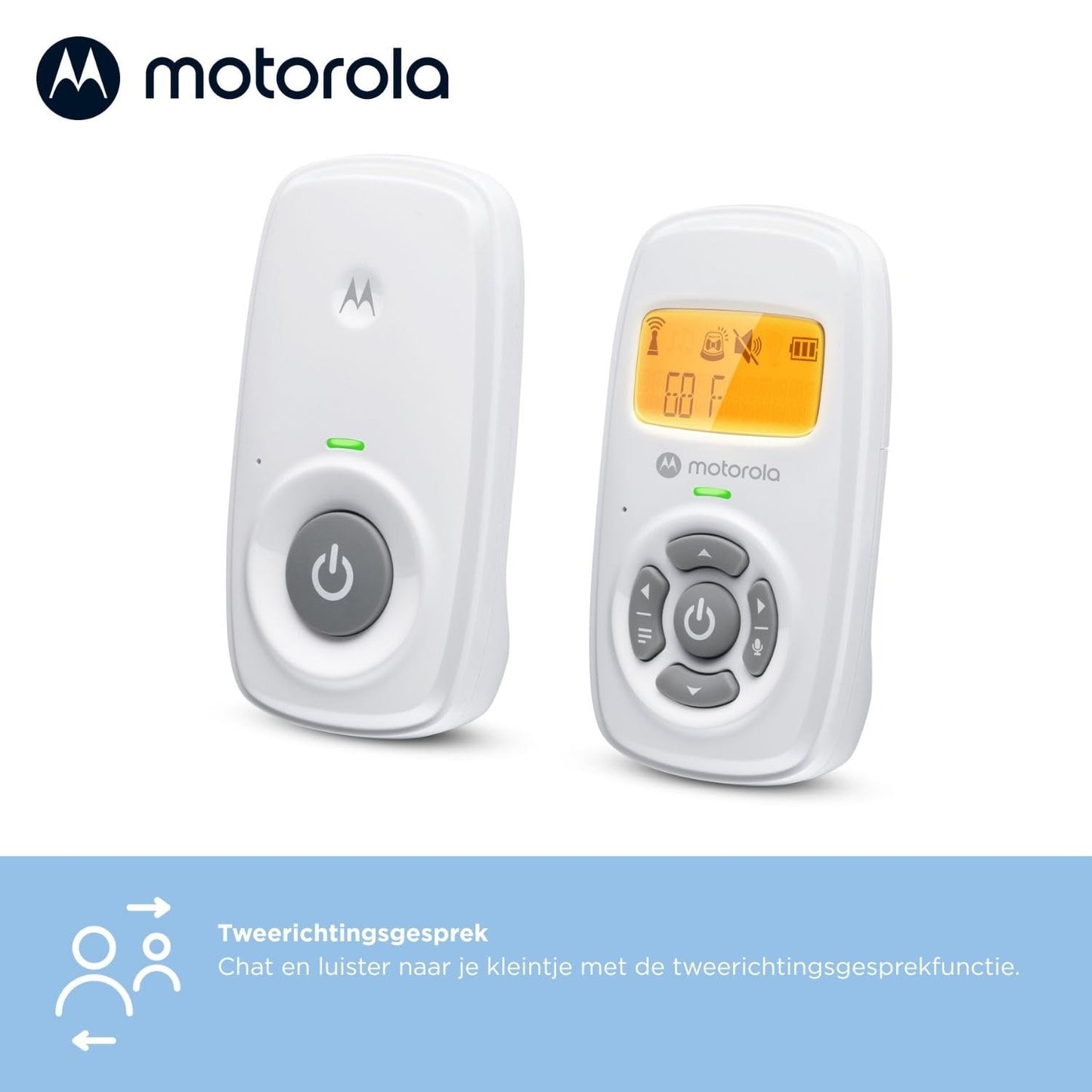 Motorola Nursery AM24 heliga beebimonitor, kahesuunaline suhtlus, DECT-tehnoloogia