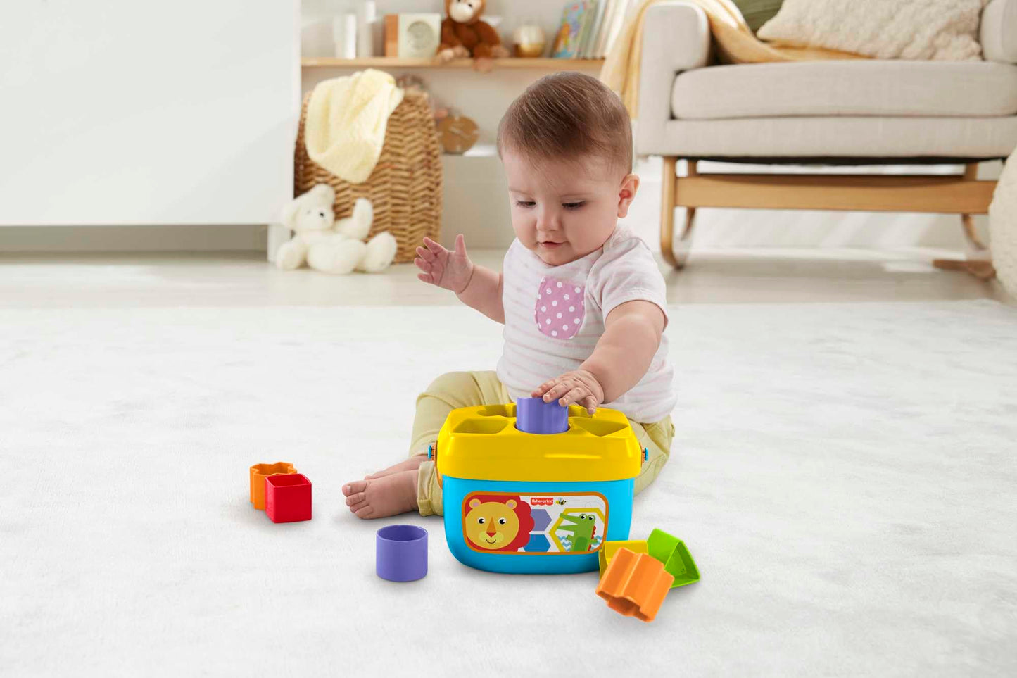 Fisher-Price värvilised klotsid ämbris, sorteerimis- ja ladumismäng, 10 tk, 6+ kuud
