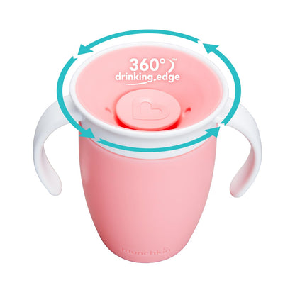Munchkin Miracle 360° harjutustass sangadega, roosa, 207 ml