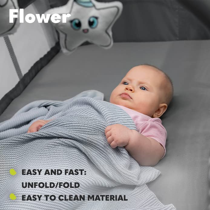 Lionelo FLOWER 2-ühes reisivoodi ja mänguaedik mähkimisalusega, Grey Scandi