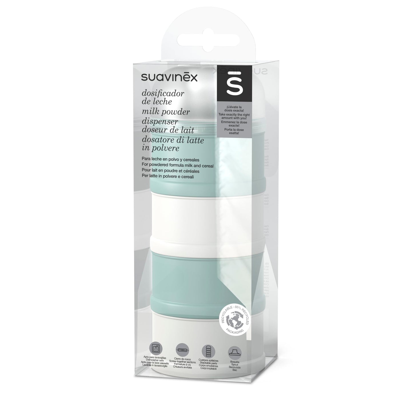 Suavinex roheline piimasegupulbri/pudruhelveste dosaator, 4-osaline