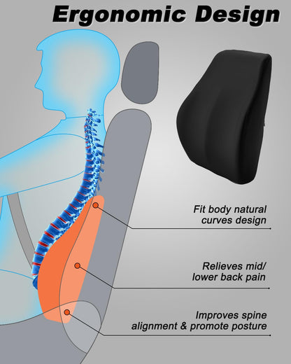Ergonominen ristiselän tukityyny muistivaahdosta, musta