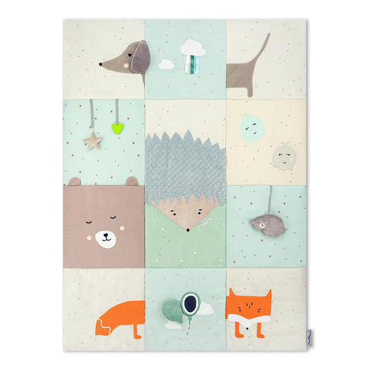 Momi sensorinen patchwork-matto VOLPI vauvoille ja taaperoille, 120 × 160 cm, kokoontaitettava