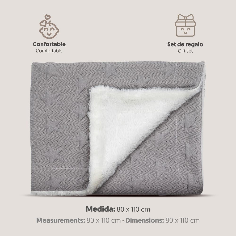 Interbaby beebitekk vahvel/sherpa ja sherpa-kangaga, hall, 80×110 cm