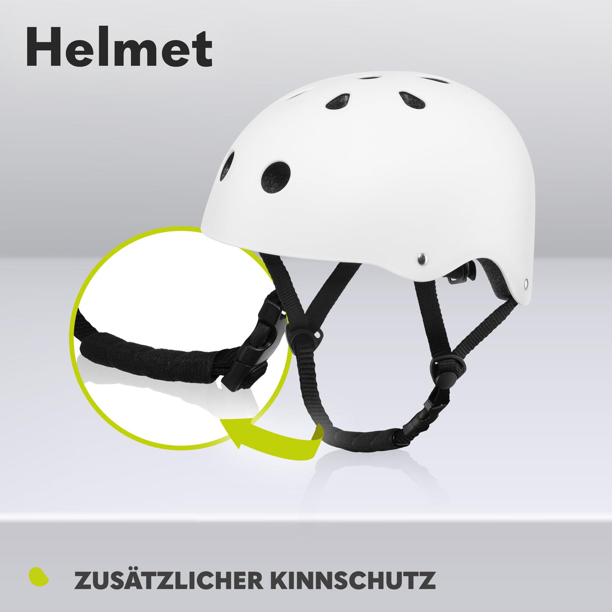 Lionelo Helmet lasten kypärä, säädettävä 50-56 cm, leukasuojalla, valkoinen