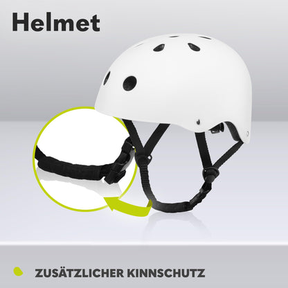 Lionelo Helmet lasten kypärä, säädettävä 50-56 cm, leukasuojalla, valkoinen