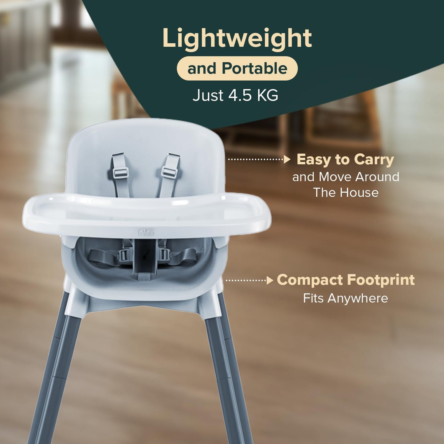 Chicco Zest söögitool Moon Grey, hall, alates 6 kuust kuni 40 kg