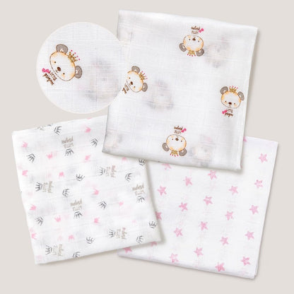 Interbaby 3-osaline marlite komplekt, 80 × 80 cm, roosade mustritega