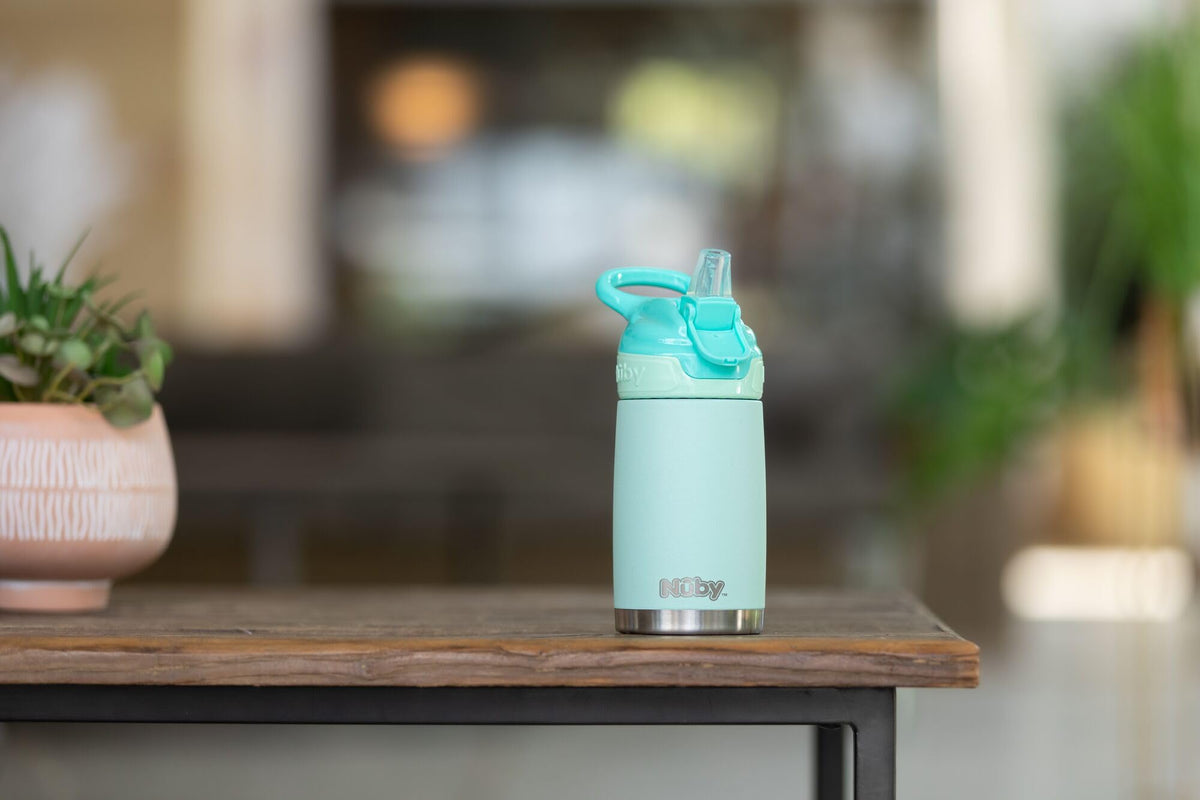 Nuby Flip-It eristetty teräksinen juomapullo 300 ml, Aqua, 18 kuukaudesta alkaen