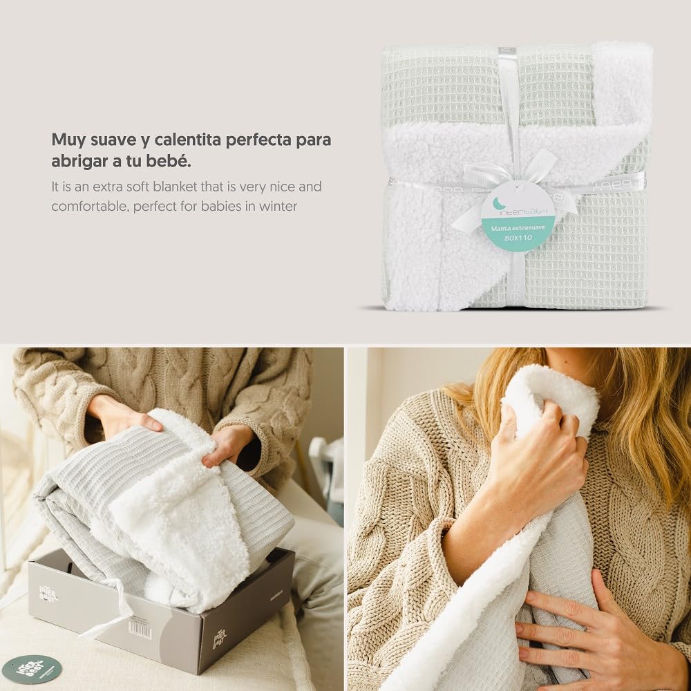 Interbaby beebitekk 80 × 110 cm – puuvill ja pehme borreguillo, münt