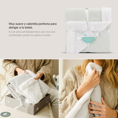 Interbaby beebitekk 80 × 110 cm – puuvill ja pehme borreguillo, münt