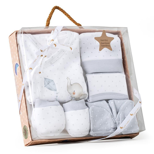 Interbaby vastsündinu kinkekomplekt 5-osaline, elevandi motiiv, hall