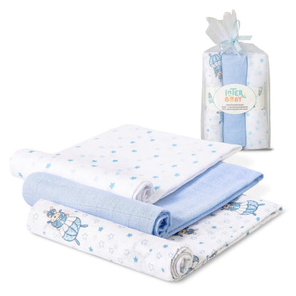 Interbaby 3-osaline musliintekkide komplekt, sinine, 80 × 80 cm, mudel 98971-01
