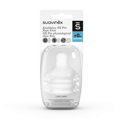 SUAVINEX 2 symmetristä SX Pro -pullotuttia Slow Flow 0+ kk