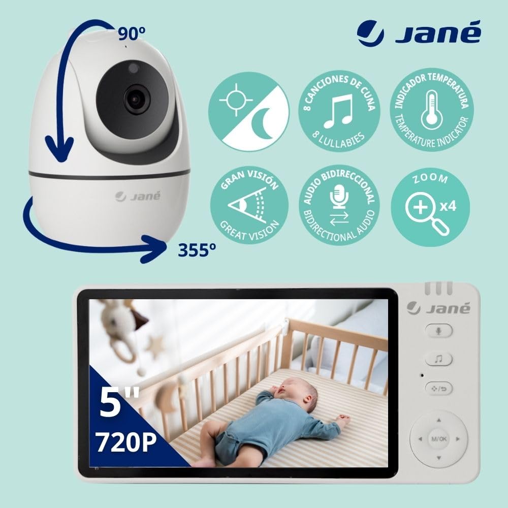 Jané Eye Pro Baby videomonitor pööratava kaamera ja 5" ekraaniga