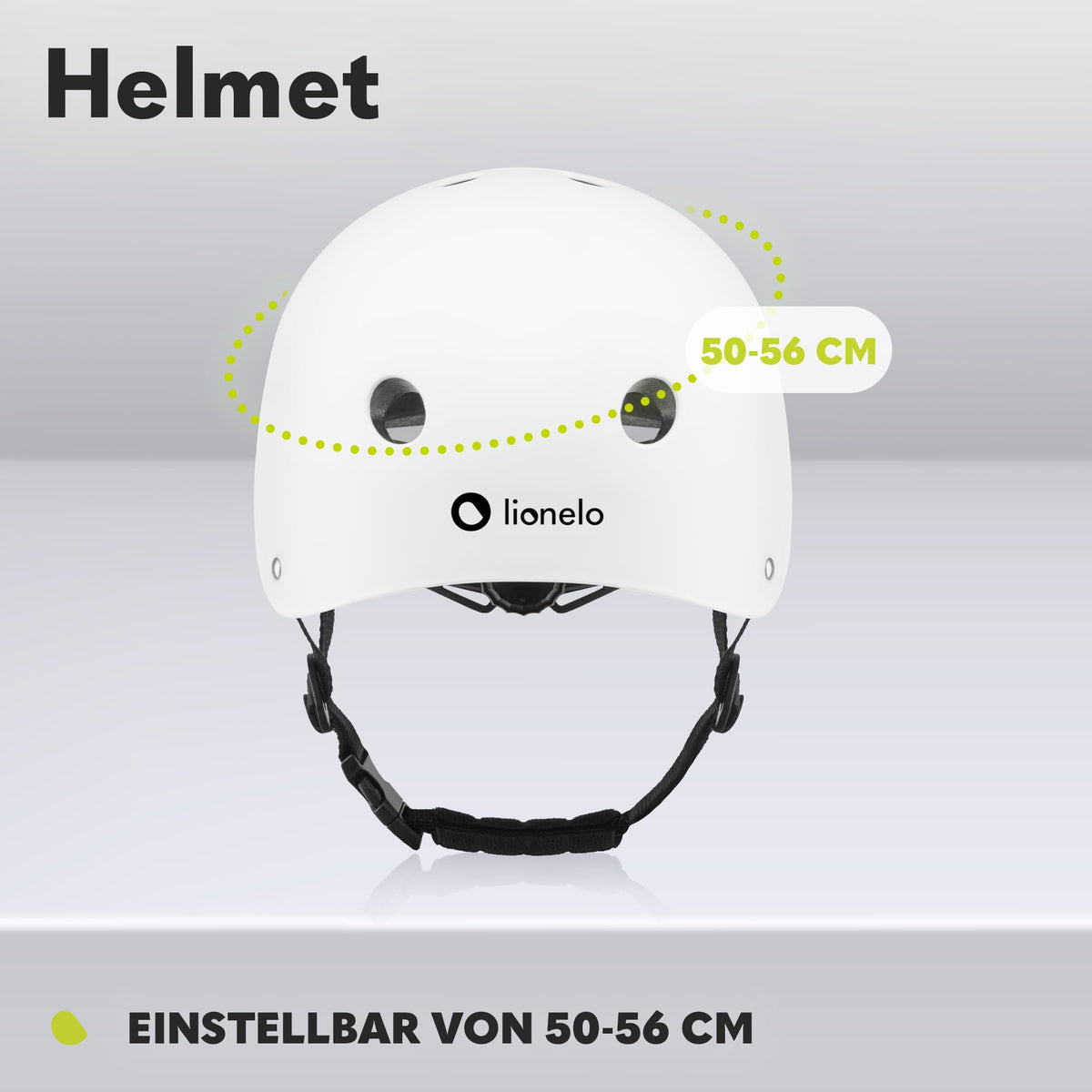 Lionelo Helmet lasten kypärä, säädettävä 50-56 cm, leukasuojalla, valkoinen