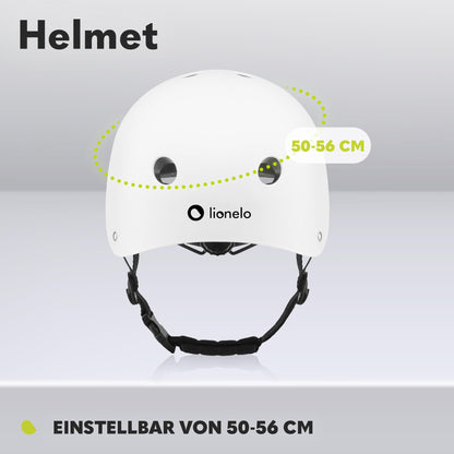 Lionelo Helmet lasten kypärä, säädettävä 50-56 cm, leukasuojalla, valkoinen