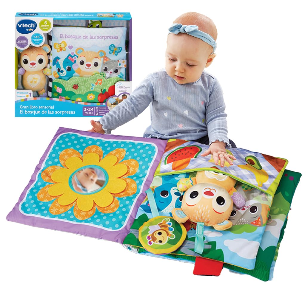 VTech Baby sensoorne riidest raamat „Üllatuste mets“, interaktiivne, 3+ kuud (hispaaniakeelne)