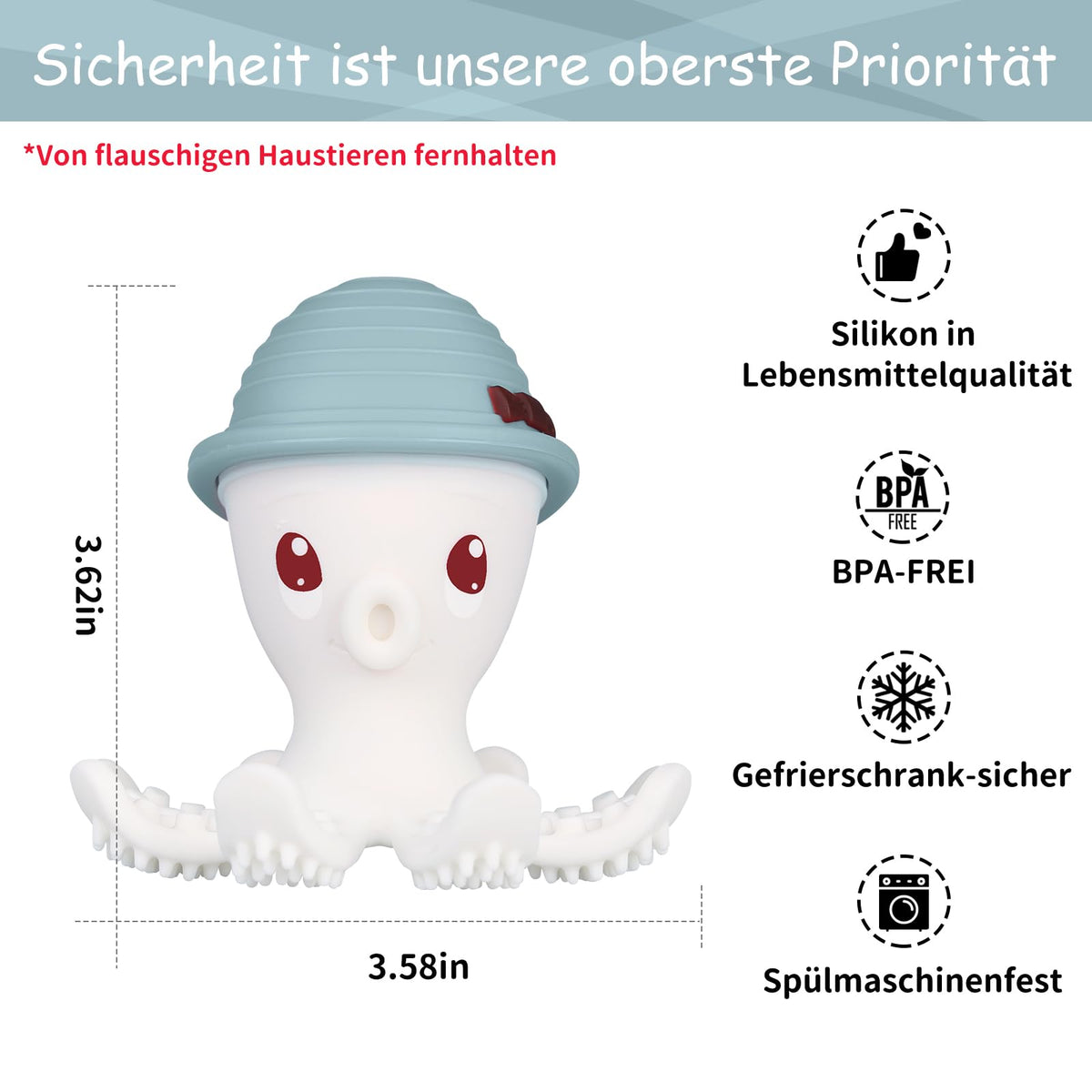 Mombella Octopus purulelu vauvoille 6-18 kk, BPA-vapaa, raudanvihreä