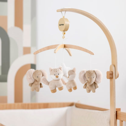 Nattou muusikaga voodikarussell Flo Beige, 50 cm, rebane ja elevant
