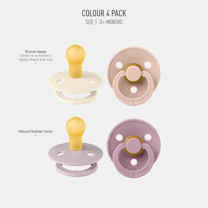 BIBS Colour lutid 0–6 kuud, 4 tk, naturaalne lateks, BPA-vabad