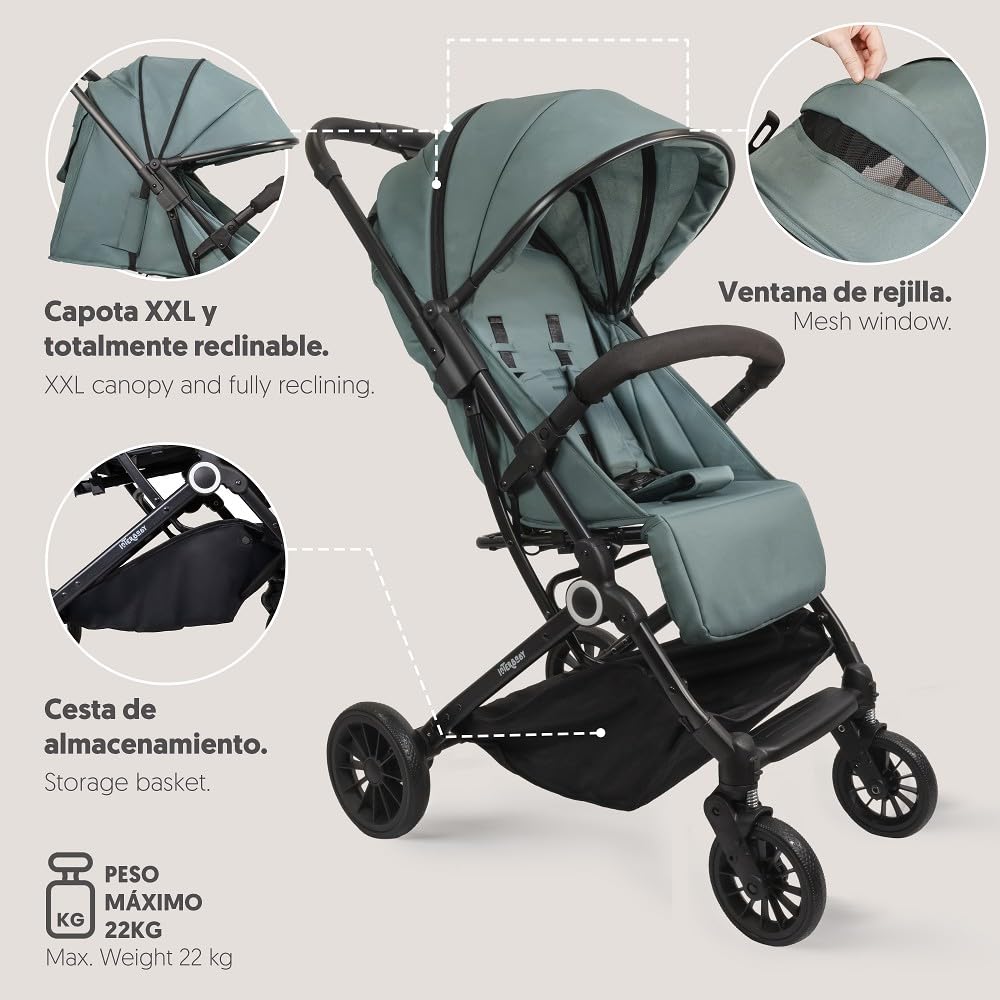 Interbaby Voyage jalutuskäru sünnist kuni 22 kg, kokkupandav – roheline