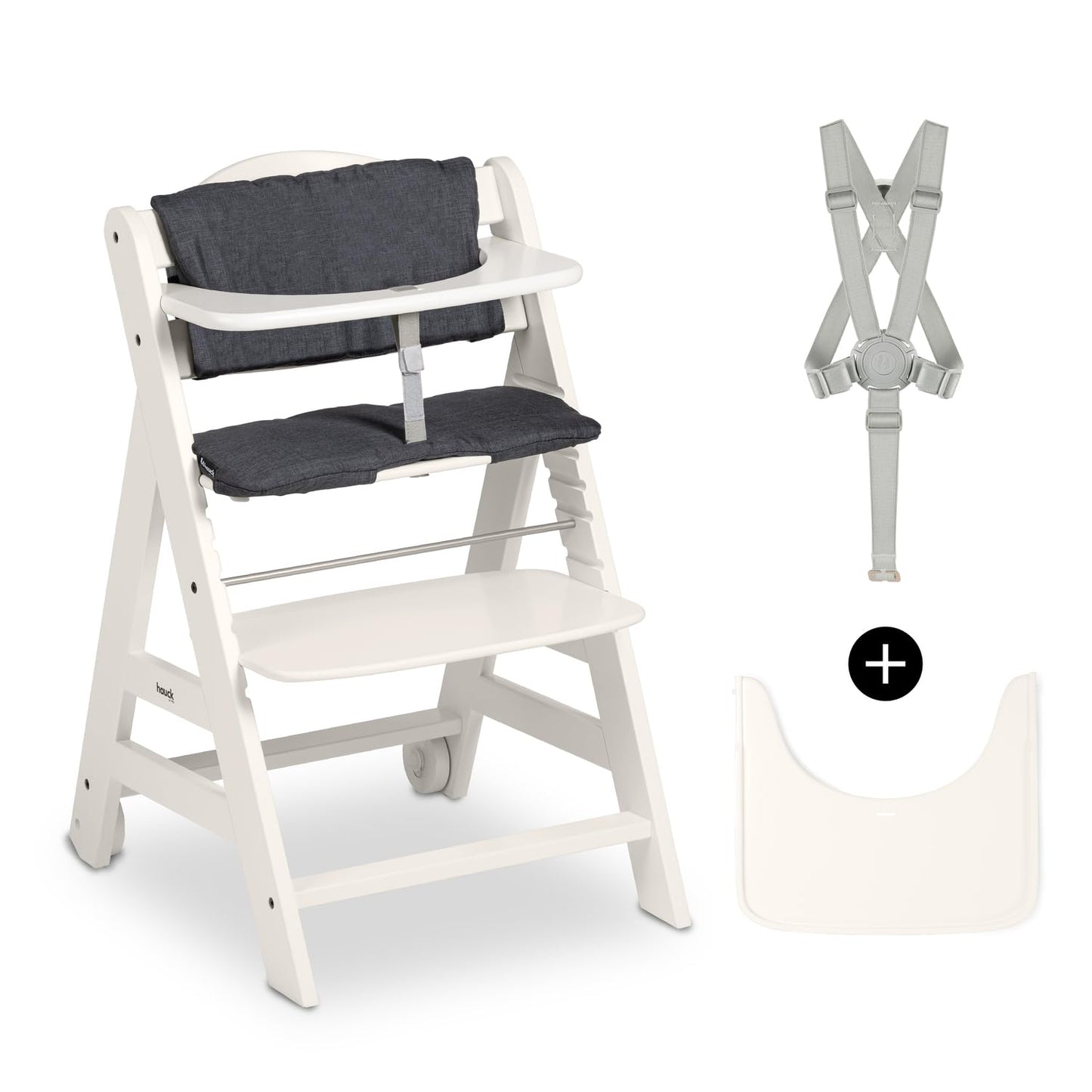 Hauck Beta+ puidust söögitoolide komplekt rataste ja kandikuga (kuni 90 kg)