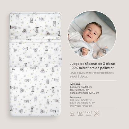 Interbaby voodipesukomplekt beebivoodile 60 x 120 cm Koala valge/sinine