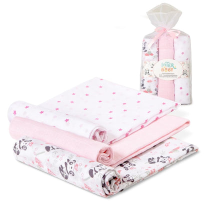 Interbaby puuvillaiset harsopyyhkeet 80 × 80 cm, 3 kpl, vaaleanpunainen, malli 98971-02