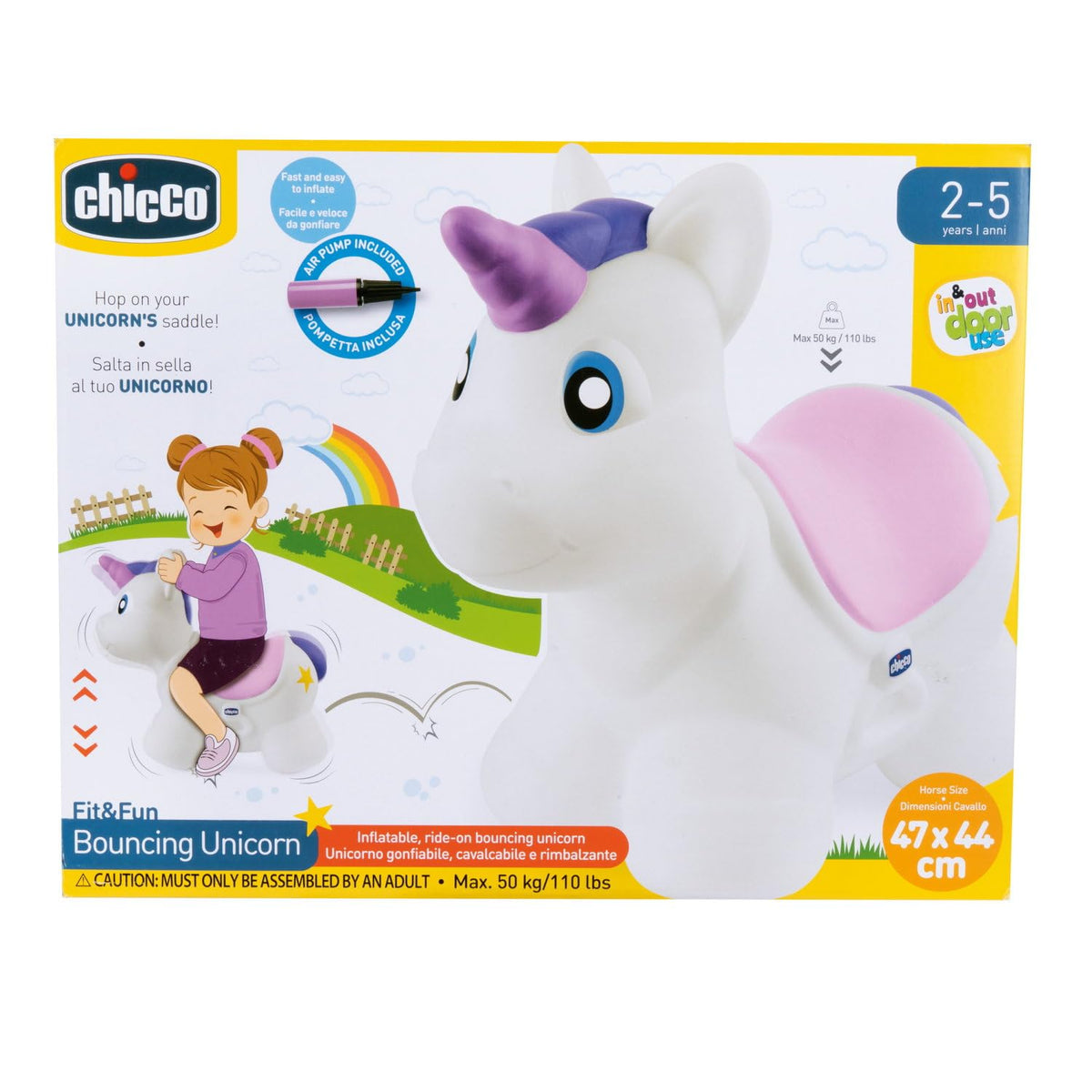 Chicco hyppivä yksisarvinen, 18 kk–5 vuotta, käsipumpulla