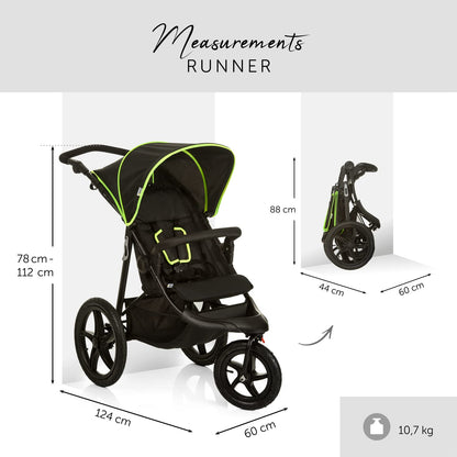 Hauck Runner maastikukäru XL õhkrehvidega, vihmakattega, must/neoonkollane