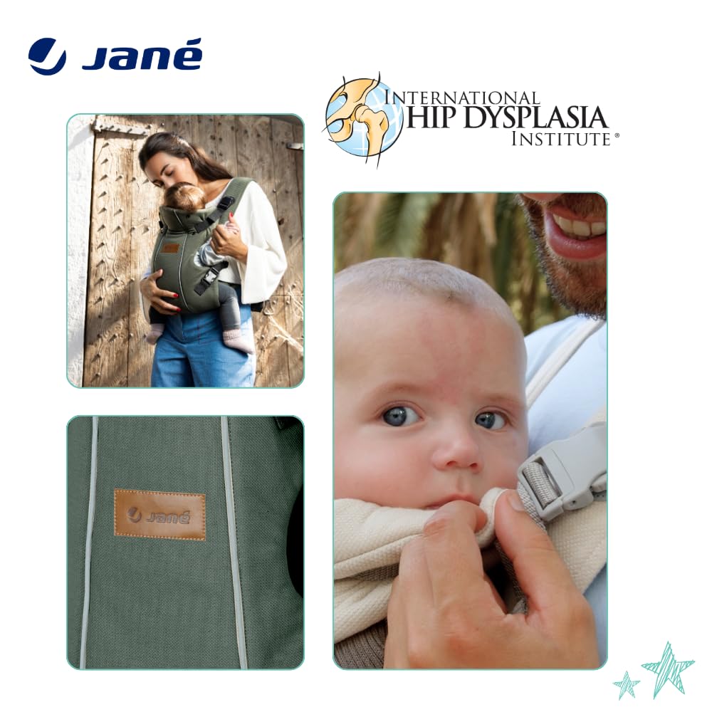 Jané Dual ergonoomiline beebikandekott, sünnist kuni 15 kg, 3 kandesuunda, hingav ja polsterdatud, roheline