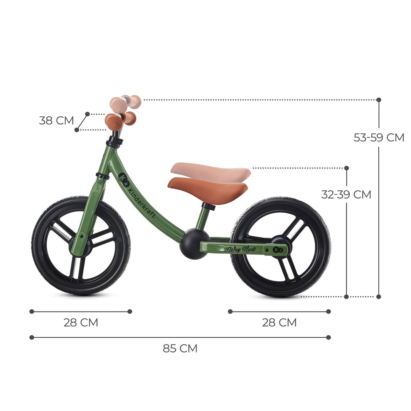 Kinderkraft 2WAY Next tasakaaluratas/jooksuratas 12", roheline