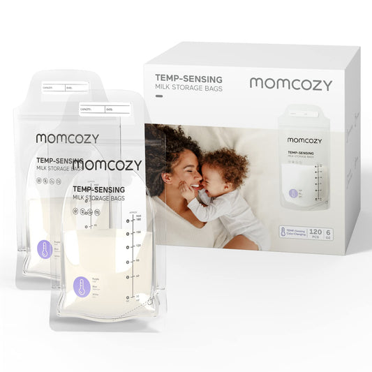 Momcozy rinnapiima säilituskotid 120 tk, temperatuurisensoriga, lekkekindlad, 180 ml