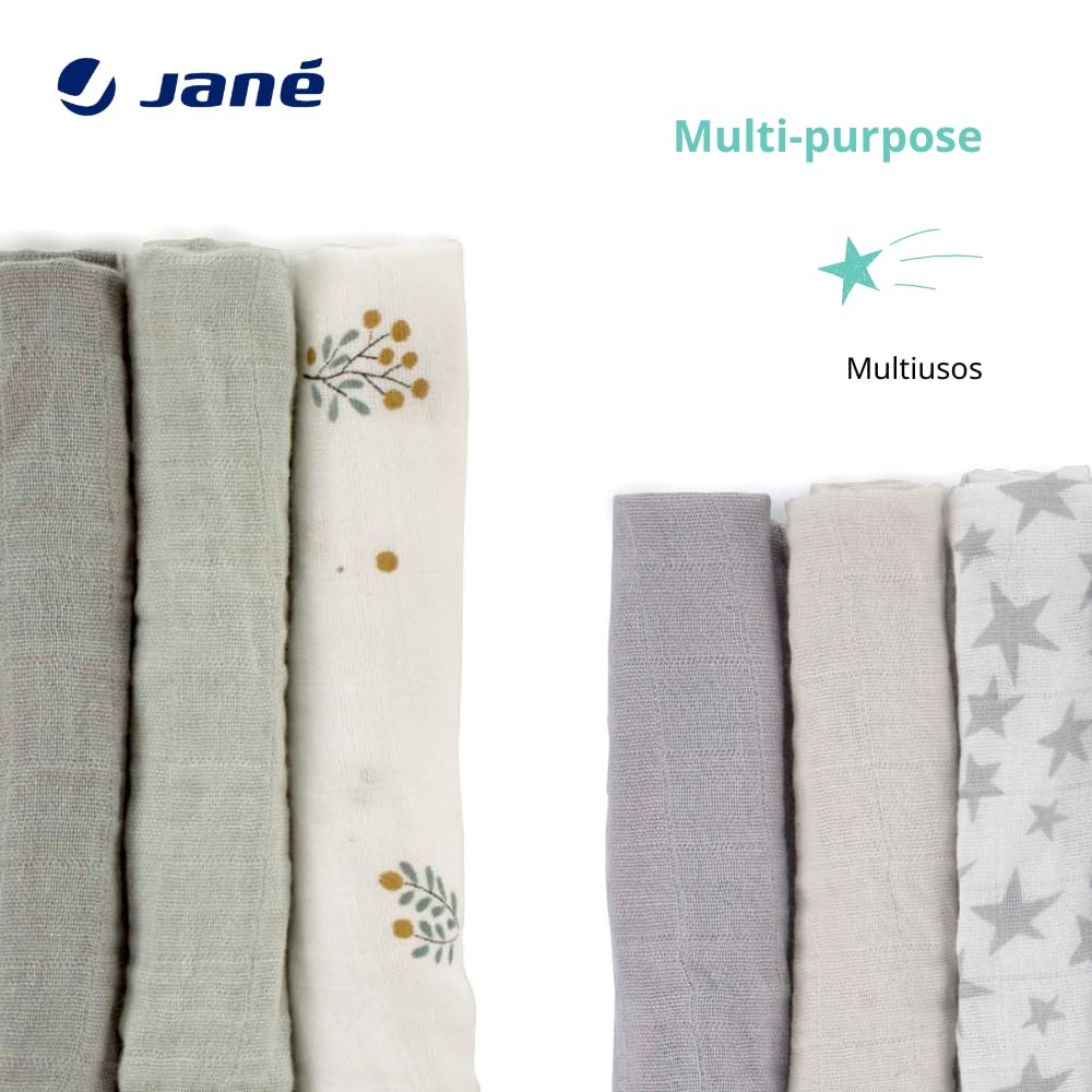 Jané musliinist marlid (3 tk), mitmeotstarbelised imetamis- ja hooldusrätikud, puuvilla-bambusekangas, 80 × 80 cm, rohelised