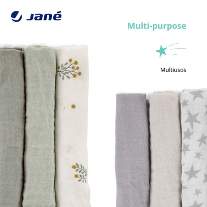 Jané musliinist marlid (3 tk), mitmeotstarbelised imetamis- ja hooldusrätikud, puuvilla-bambusekangas, 80 × 80 cm, rohelised